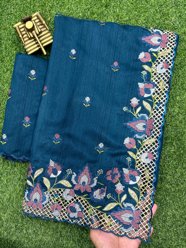 preorder: Blended Tussar saree with cross stitch and cutwork ( Available in 8 colors)