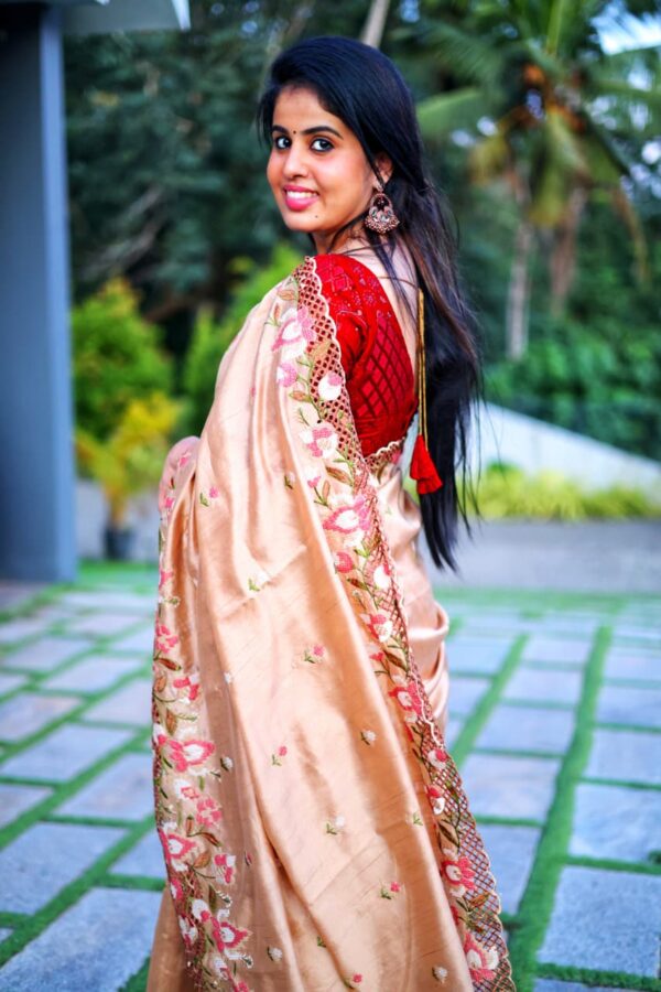 preorder: Blended Tussar saree with cross stitch and cutwork ( Available in 8 colors)