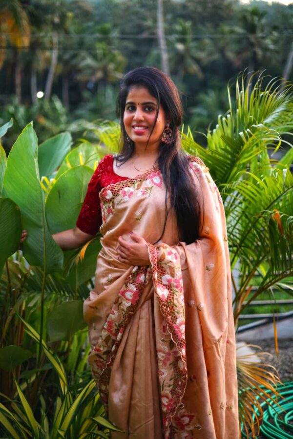 preorder: Blended Tussar saree with cross stitch and cutwork ( Available in 8 colors)