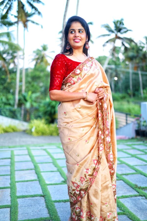preorder: Blended Tussar saree with cross stitch and cutwork ( Available in 8 colors)