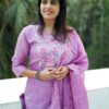 Elegant Lavender Kota Embroidered Two-Piece Set – Top & Dupatta