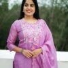 Elegant Lavender Kota Embroidered Two-Piece Set – Top & Dupatta
