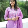 Elegant Lavender Kota Embroidered Two-Piece Set – Top & Dupatta