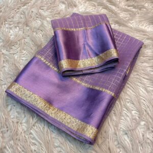 lavender checks viscous georgette saree