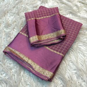 onion pink checks viscous georgette saree