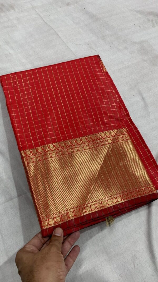 Trisha - red checks katan silk saree