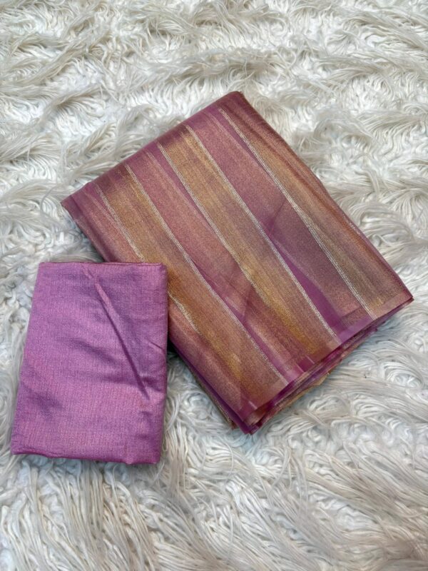 Nisha  - light pink  organza saree with khadi stripes