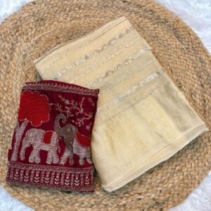 2026/06/1001254390.jpg Gaja - beige golden lines viscous georgette saree with hand work blouse