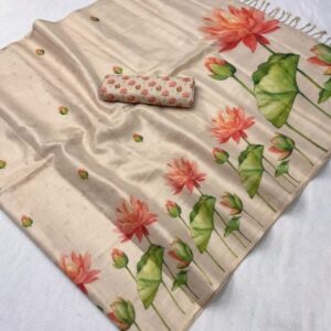 rakha - lotus digital print saree