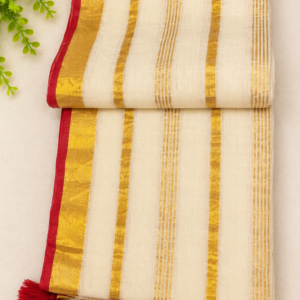 kasthuri - 120 Thread Count Mul Cotton Saree with Traditional Gold Kasavu Border