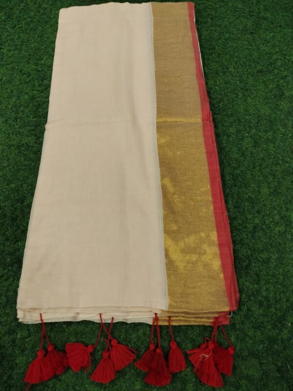Rudra002 - 120 Thread Count Mul Cotton Saree with Traditional Gold Kasavu Border