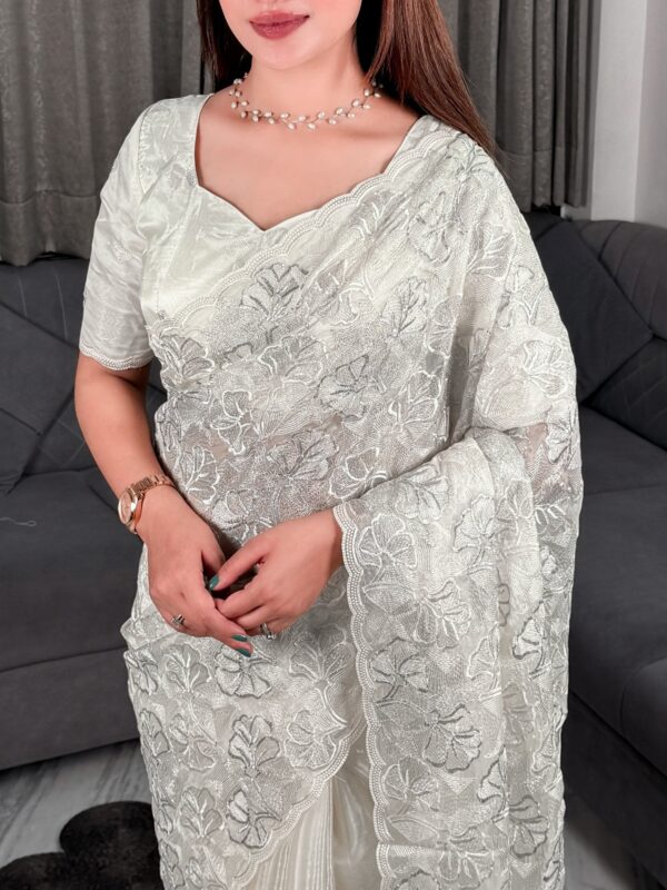 Swasti - offwhite Chandi silk Organza Saree with Embroidery