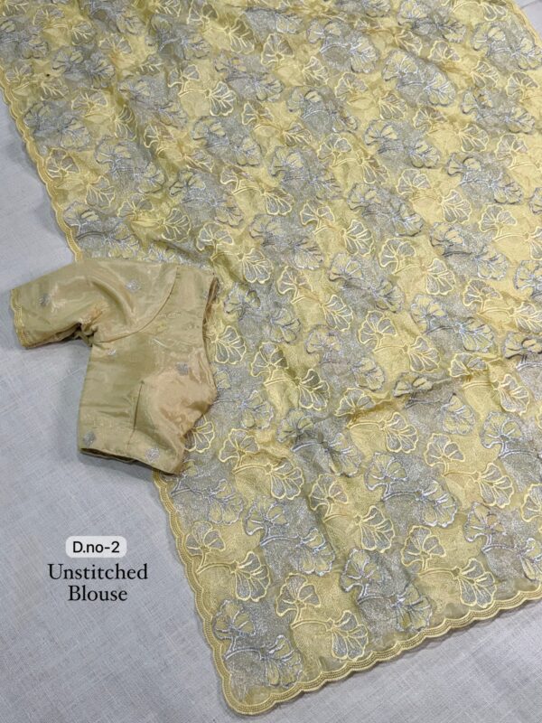 Swasti 002- yellow Chandi silk Organza Saree with Embroidery