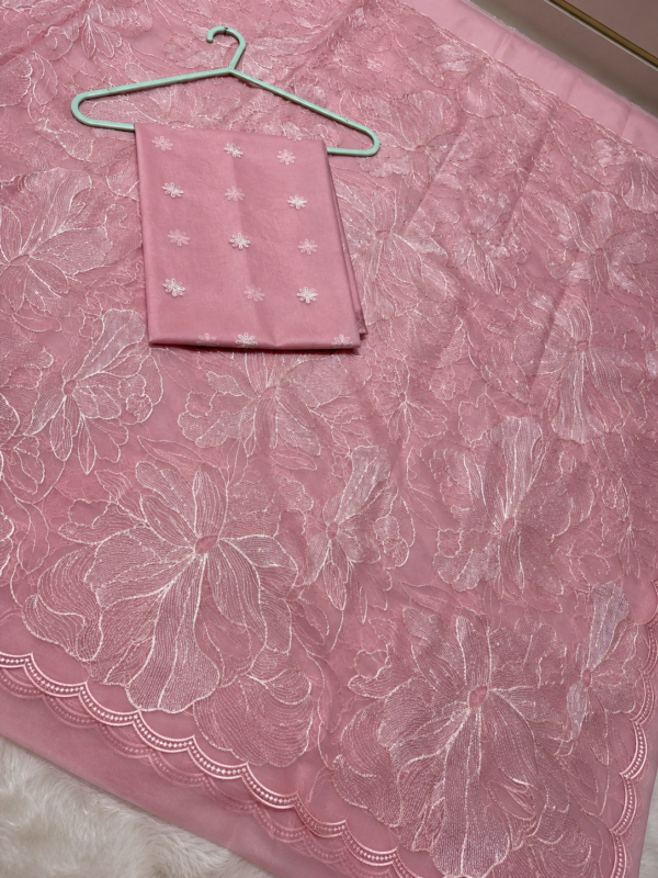 Rewa-001- Baby pink Organza Saree with turkish style Embroidery