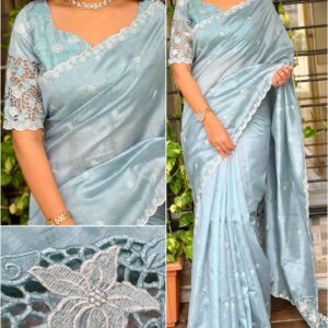 Queen 002 - Blended tussar with corner cutwork and embroidery