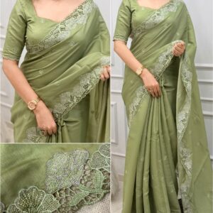 Rani 002- korean tussar with Embroidery and cutwork