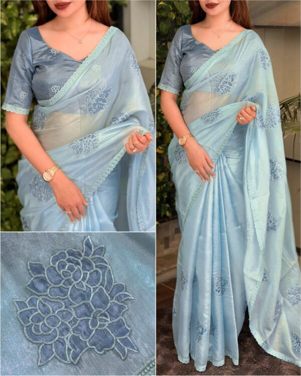 Flora 001- Applique floral rangoli silk saree
