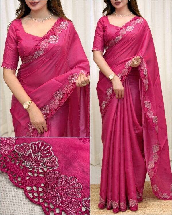 Rani 004- korean tussar with Embroidery and cutwork