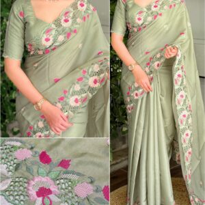 Elly 002- korean tussar saree embroidery and cutwork