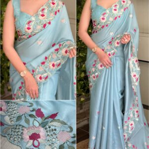 Elly 003- korean tussar saree embroidery and cutwork