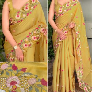 Elly 004- korean tussar saree embroidery and cutwork