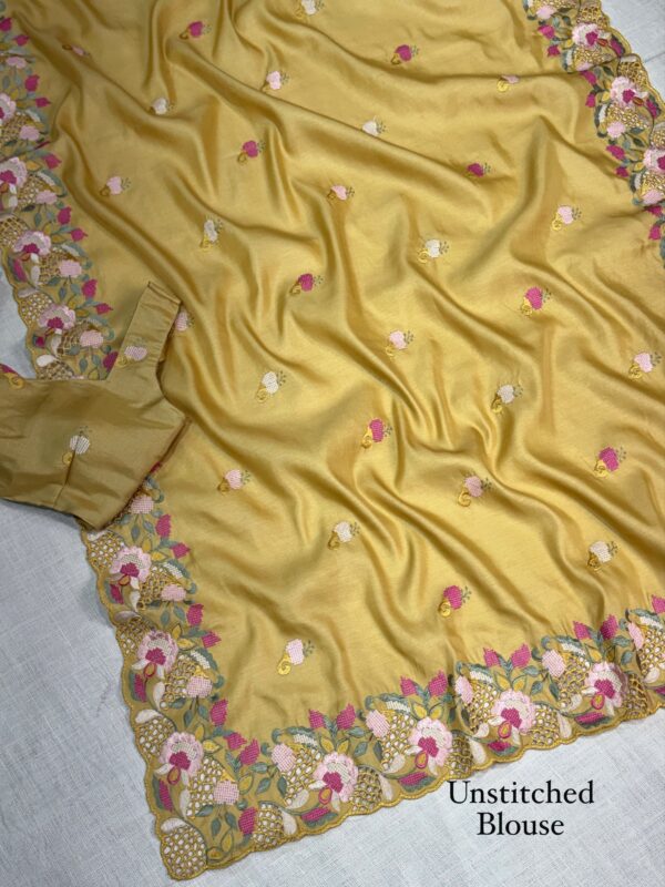 Elly 004- korean tussar saree embroidery and cutwork
