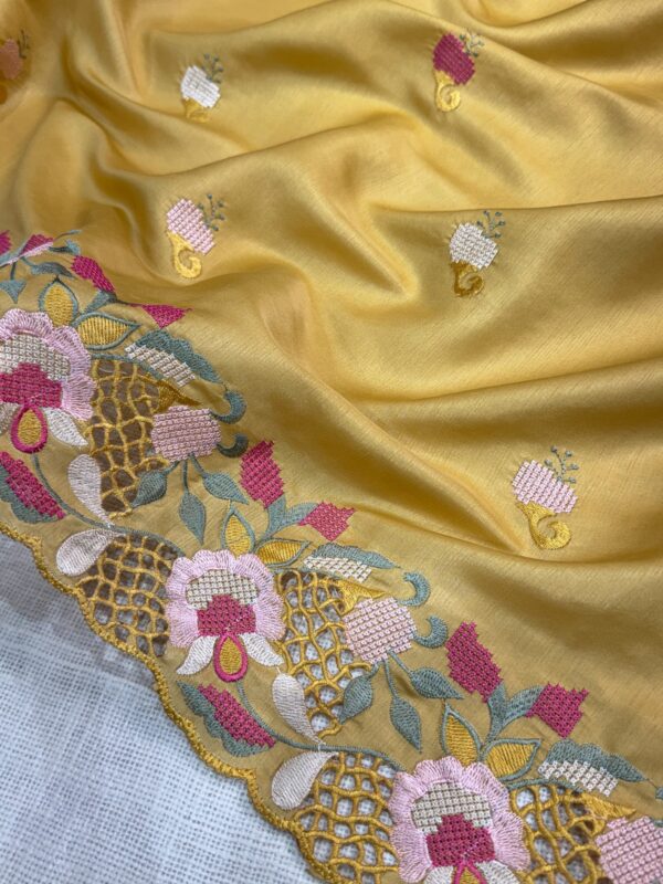 Elly 004- korean tussar saree embroidery and cutwork